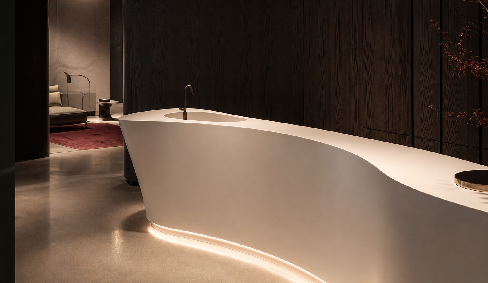 Interior concept featuring a seamless acrylic solid surface
